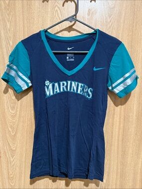 Nike Navy & Teal Seattle Mariners V-Neck Tee